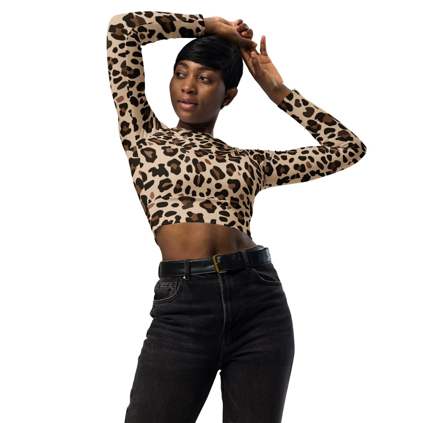 Brown Leopard Print long-sleeve crop top