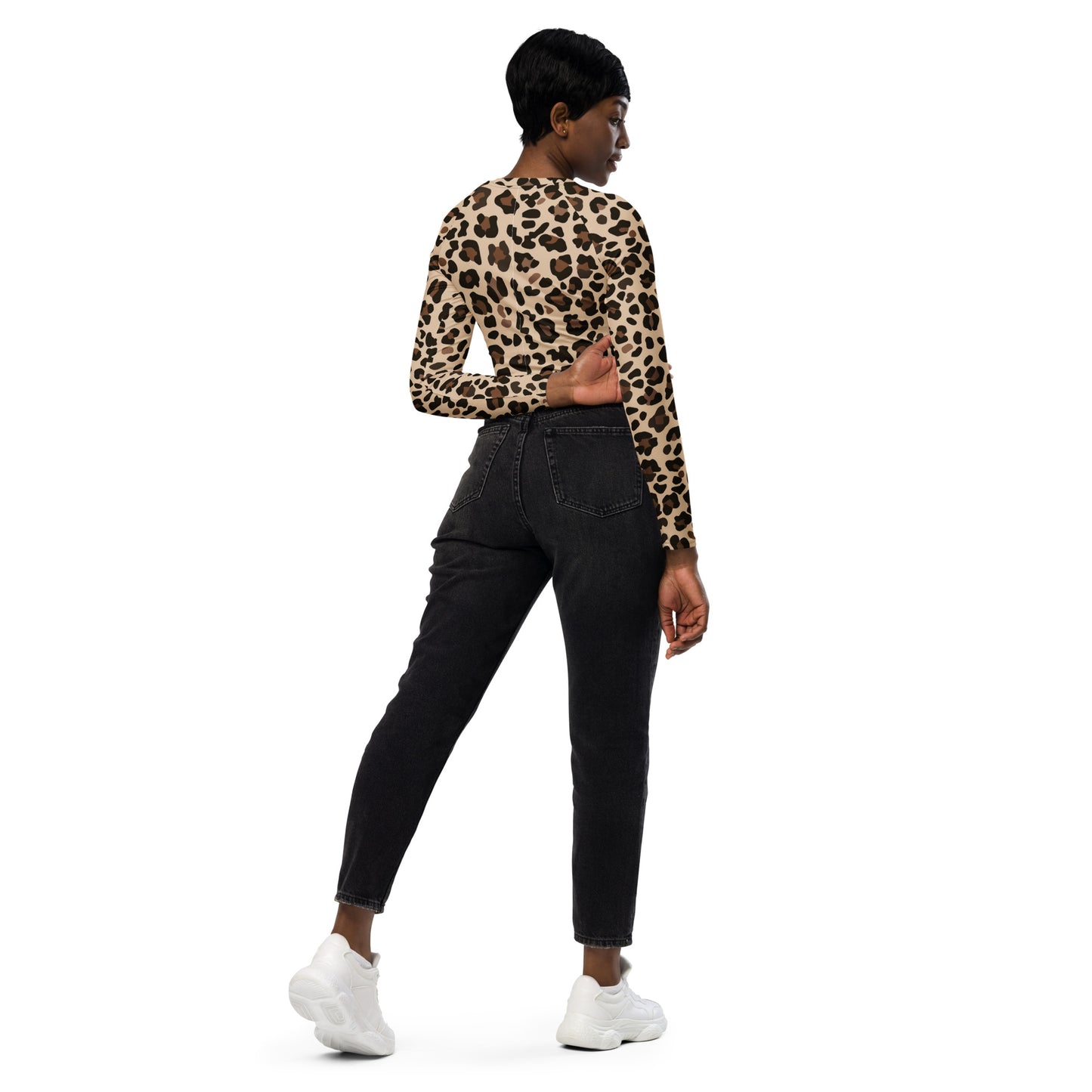 Brown Leopard Print long-sleeve crop top