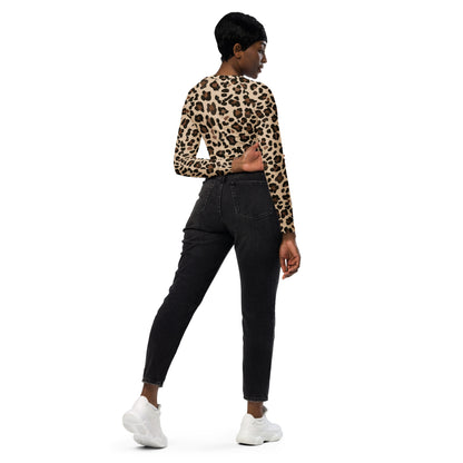 Brown Leopard Print long-sleeve crop top